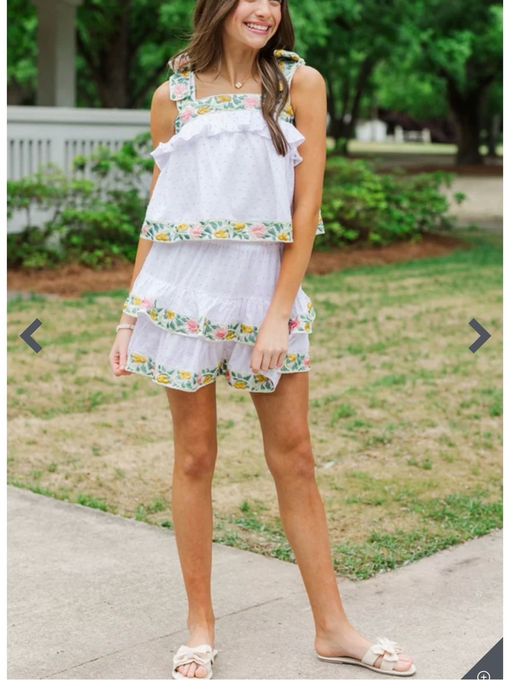 Mint Girls Just Enough Charm Green Floral Trim Swiss Dot Skirt & Top